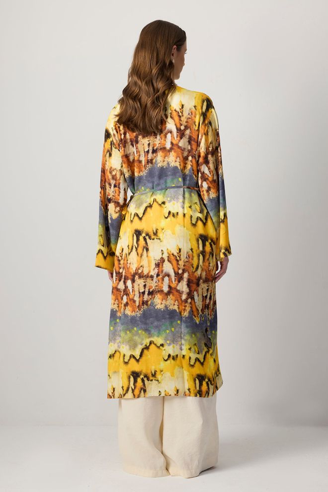 Touche Prive Yellow Ethnic Kimono With Brush Stroke Pattern Wholesale Clothing Boho