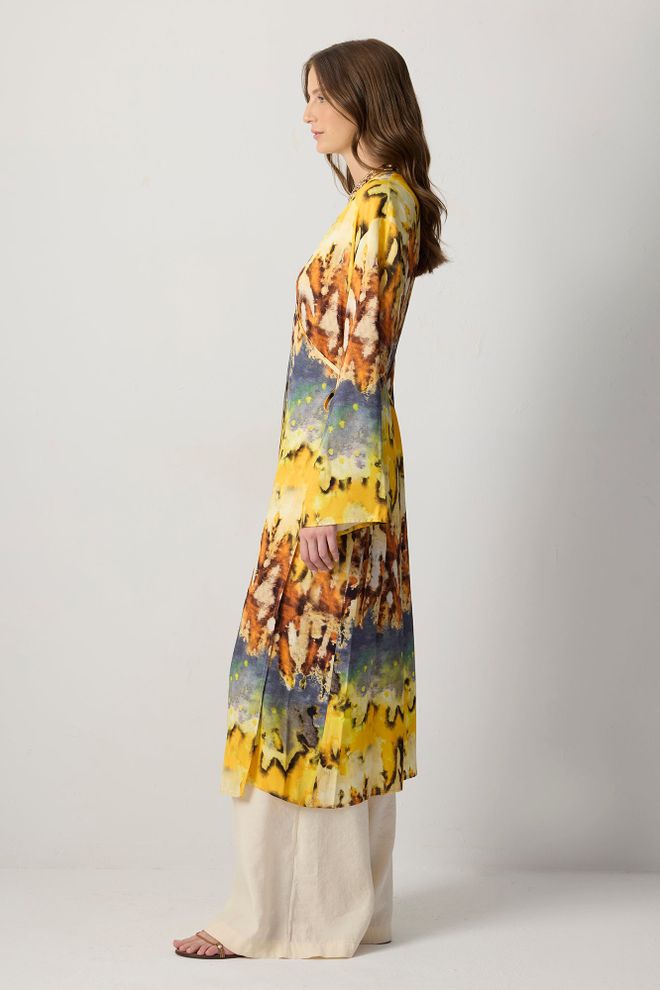 Touche Prive Yellow Ethnic Kimono With Brush Stroke Pattern Wholesale Clothing Spring