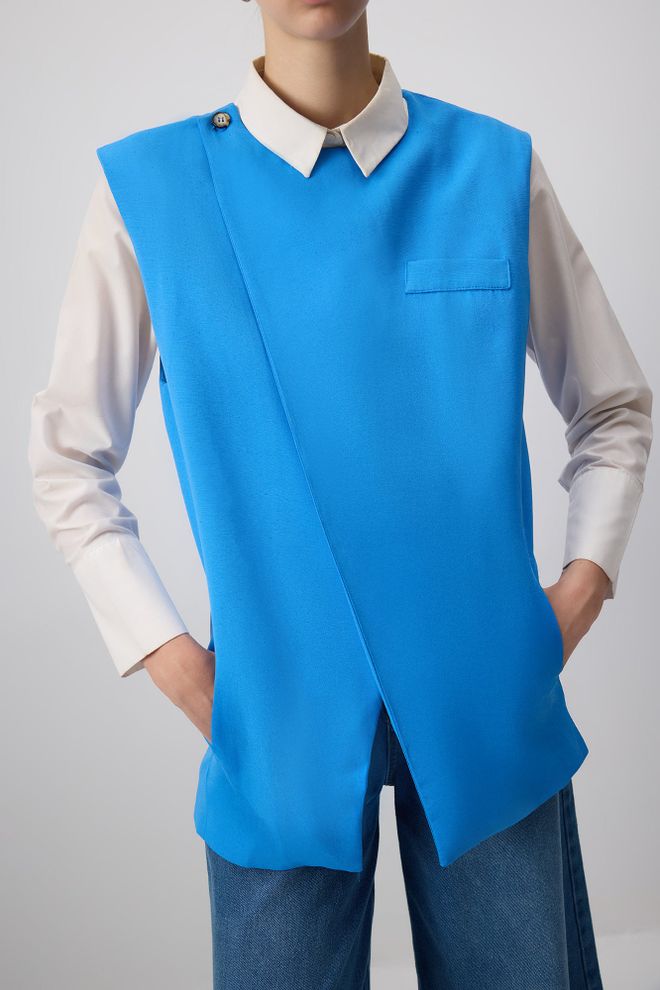 Touche Prive صدار أزرق أنيق بأزرار طويل ملابس بالجملة غير رسمي