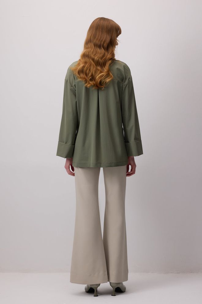 Touche Prive Green Jacket Single Breasted Blazer With V Neck Collar Wholesale Clothing Casual