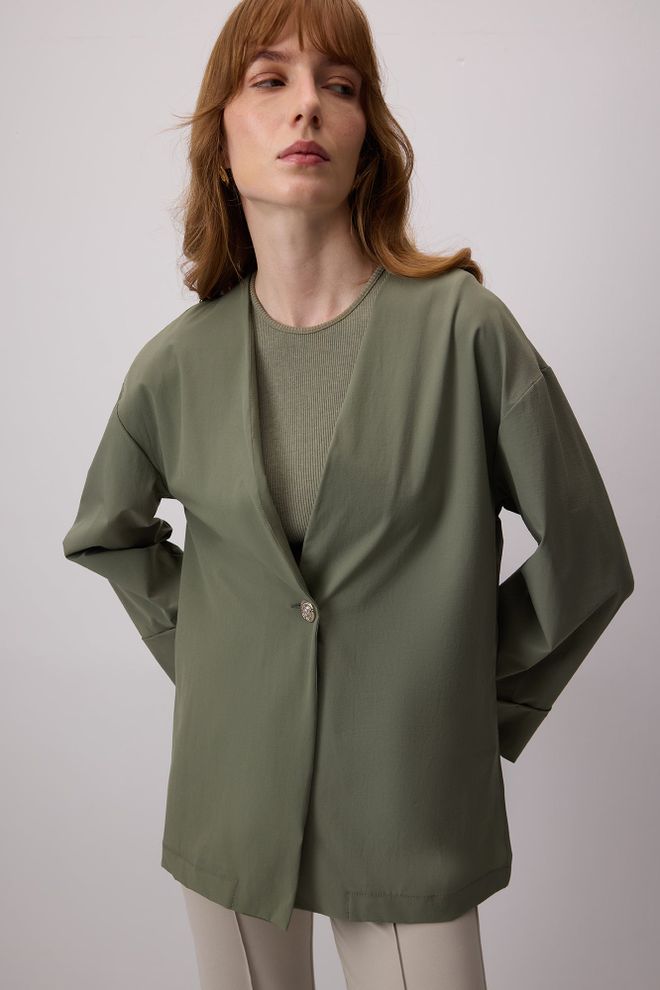 Touche Prive Green Jacket Single Breasted Blazer With V Neck Collar Wholesale Clothing Lounge