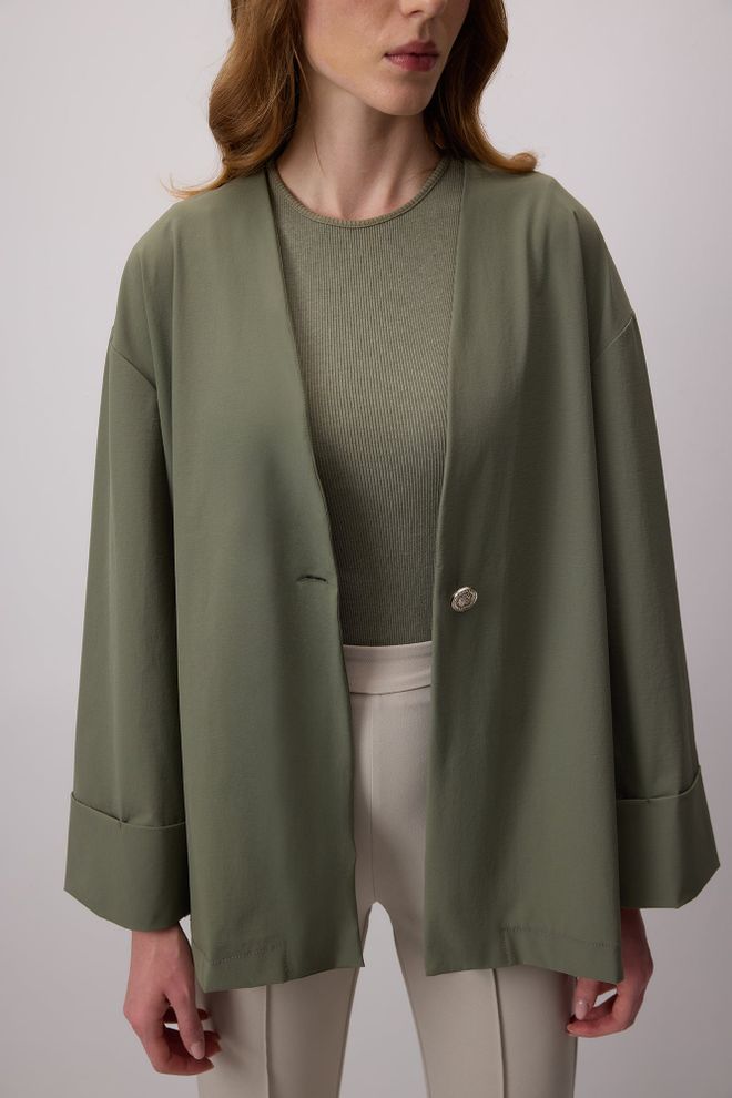 Touche Prive Green Jacket Single Breasted Blazer With V Neck Collar Wholesale Clothing 1