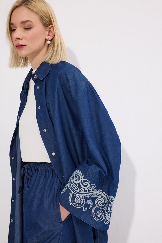 Touche Prive Blue Oversized Fit Casual Jacket Wholesale Clothing Spring