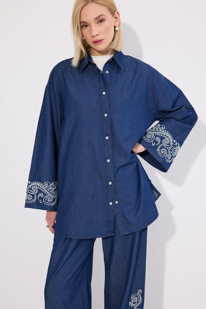 Touche Prive Blue Oversized Fit Casual Jacket Wholesale Clothing Lounge