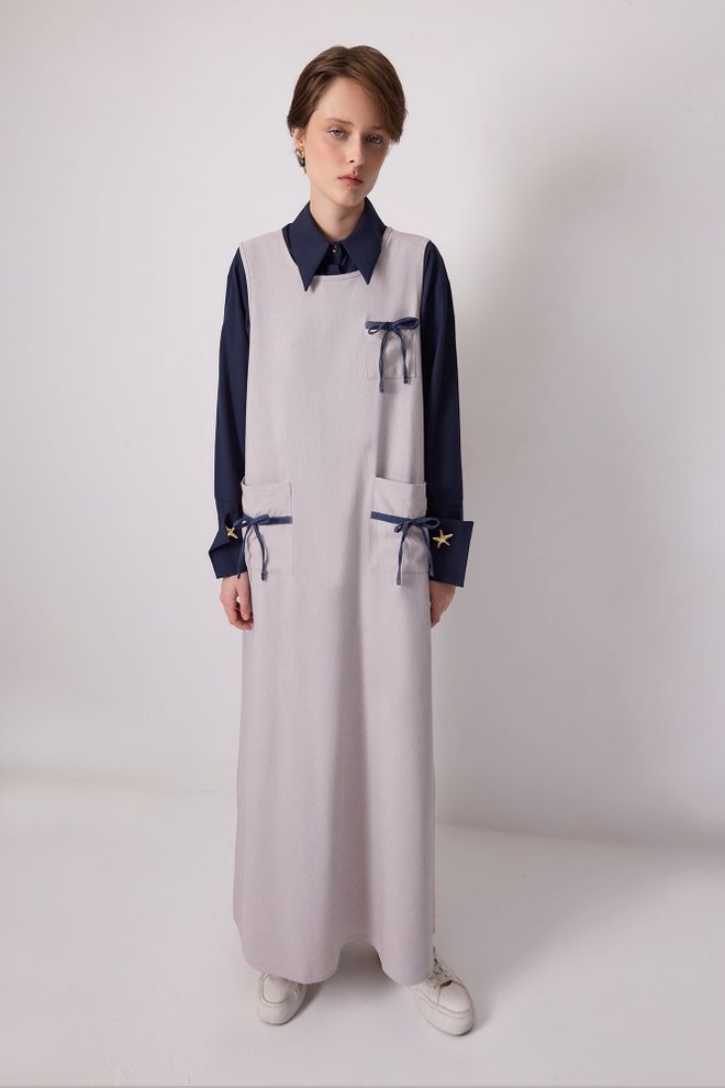 Touche Prive Elegant Beige Slip Dress With Long Sleeves Wholesale Clothing 1