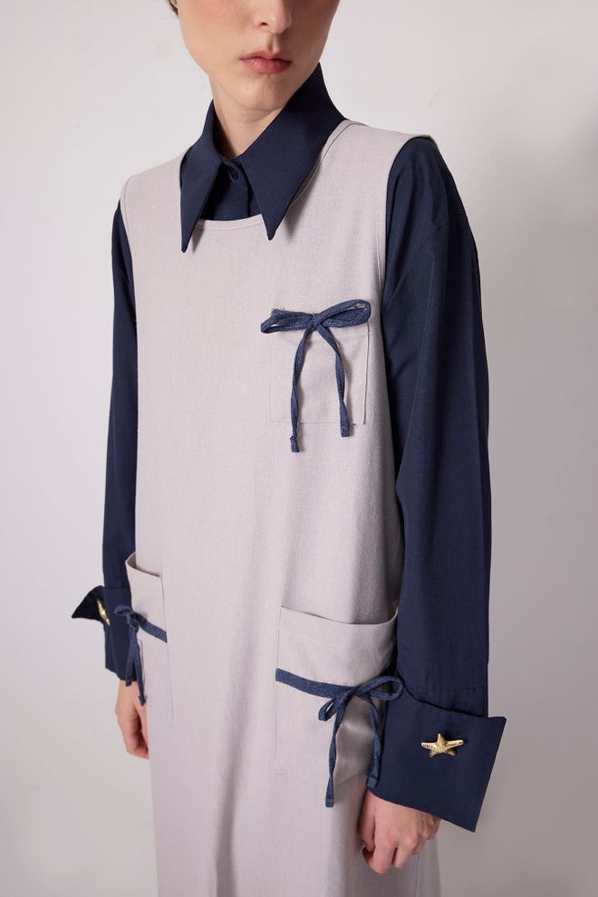 Touche Prive Bow Detailed Linen Gile Wholesale Clothing 0