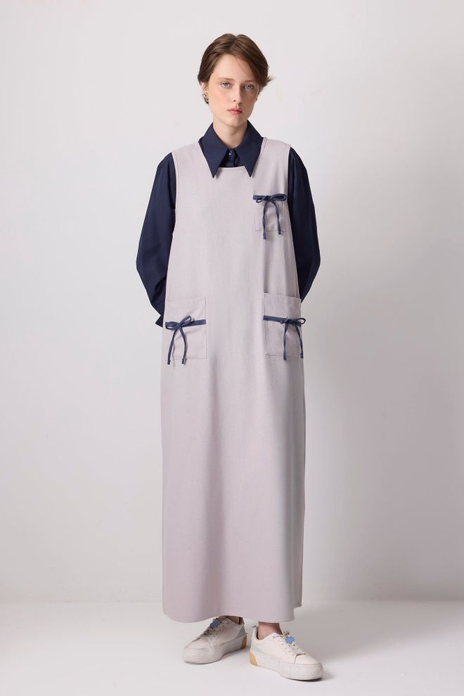 Touche Prive Elegant Beige Slip Dress With Long Sleeves Wholesale Clothing Casual