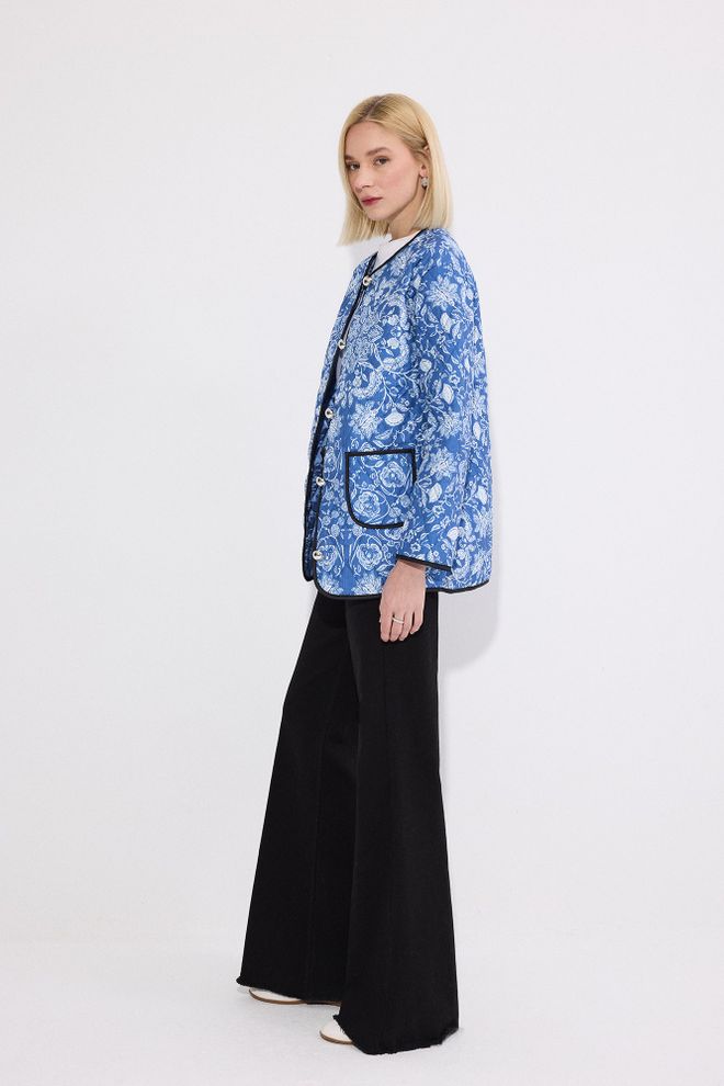 Touche Prive Blue Ethnic Casual Elegant Vintage Retro Jacket Wholesale Clothing Work