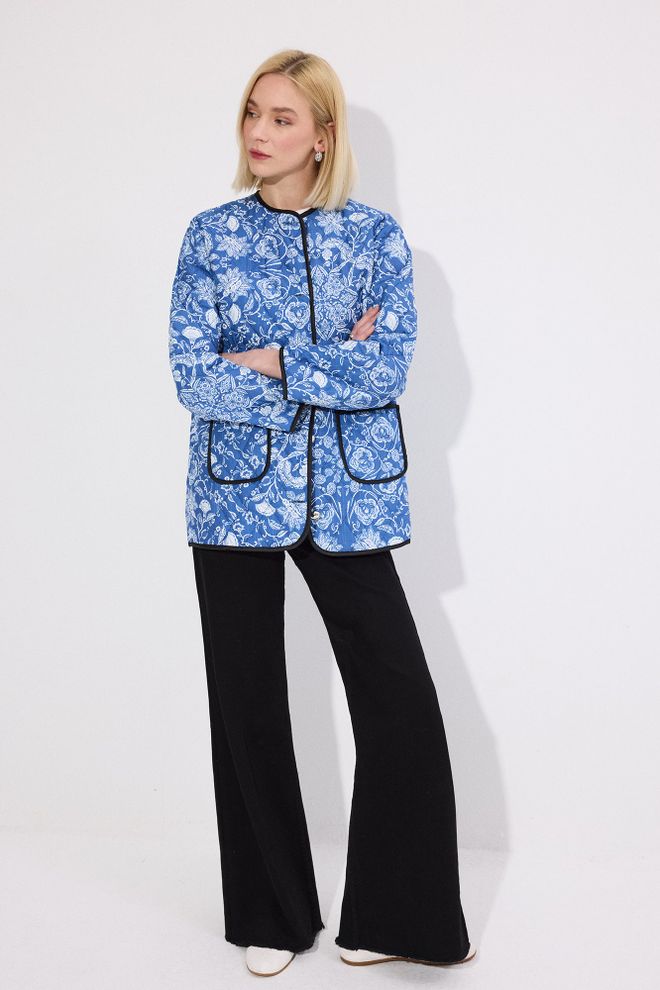 Touche Prive Plava Etno Ležerni Elegantan Vintage Retro Jakna Veleprodaja odjeće Ležerni