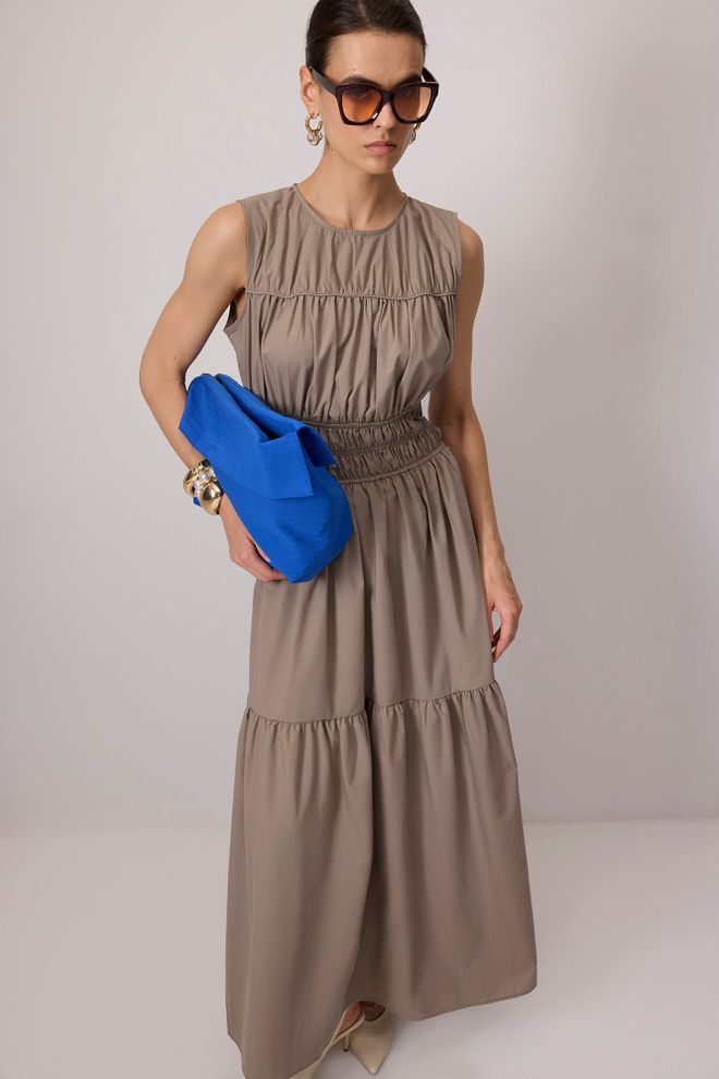 Touche Prive Khaki Sleeveless Maxi Smock Dress Wholesale Clothing 1