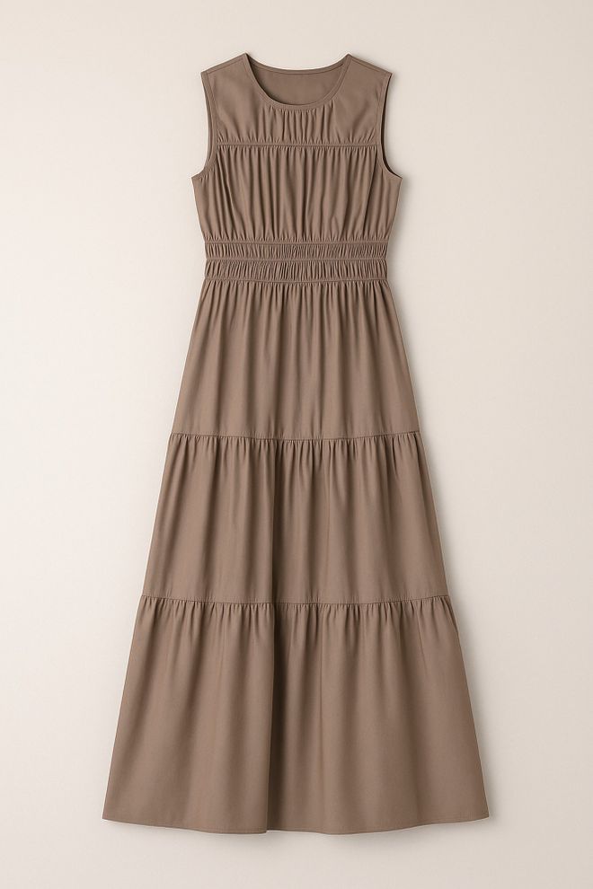 Touche Prive Khaki Sleeveless Maxi Smock Dress Wholesale Clothing Formal