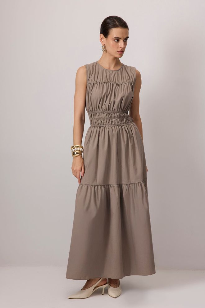 Touche Prive Khaki Sleeveless Maxi Smock Dress Wholesale Clothing 5