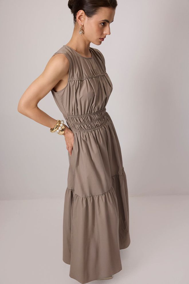 Touche Prive Khaki Sleeveless Maxi Smock Dress Wholesale Clothing Modest