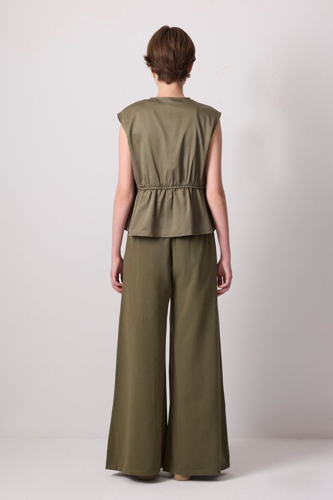 Touche Prive Khaki Casual Tie Closure Vest With Patch Pocket Wholesale Clothing Boho