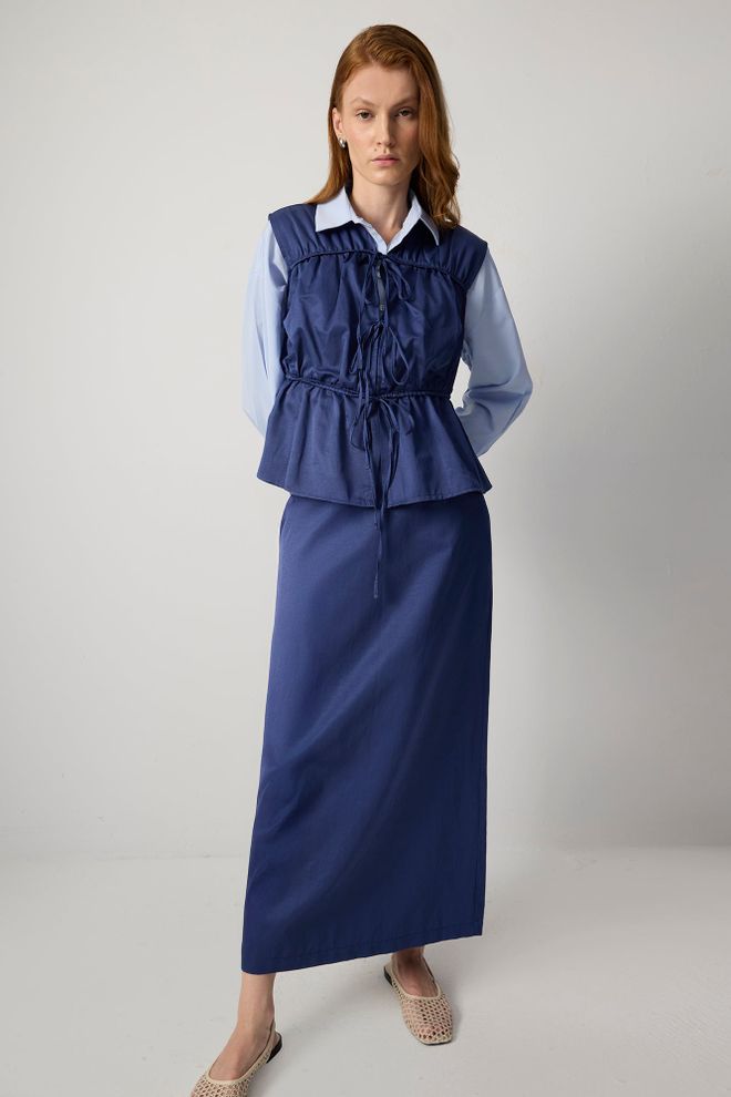 Touche Prive Navy Blue Elegant Tie Closure Vest Wholesale Clothing Casual