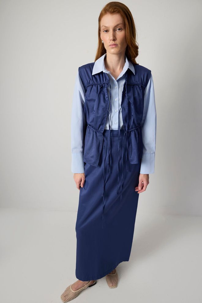 Touche Prive Navy Blue Elegant Tie Closure Vest Wholesale Clothing Spring