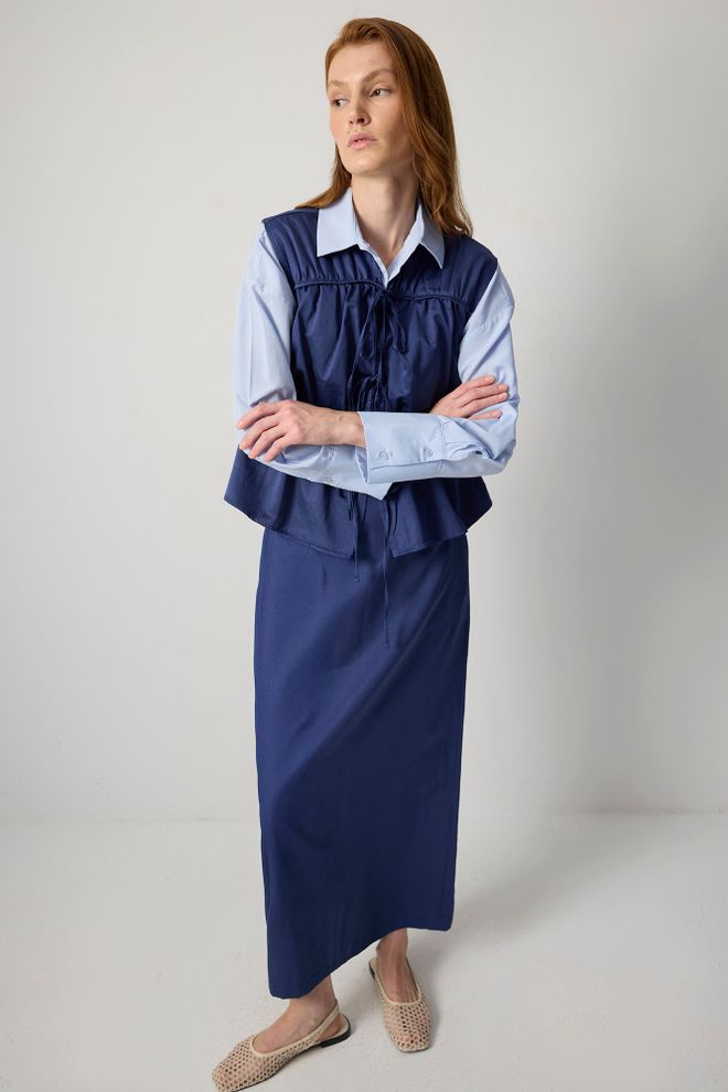 Touche Prive Navy Blue Elegant Tie Closure Vest Wholesale Clothing 5