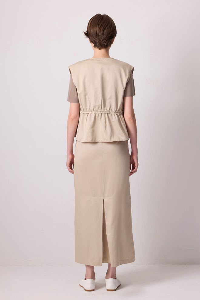 Touche Prive Beige Vest With Tie Closure And Regular Fit Wholesale Clothing Lounge