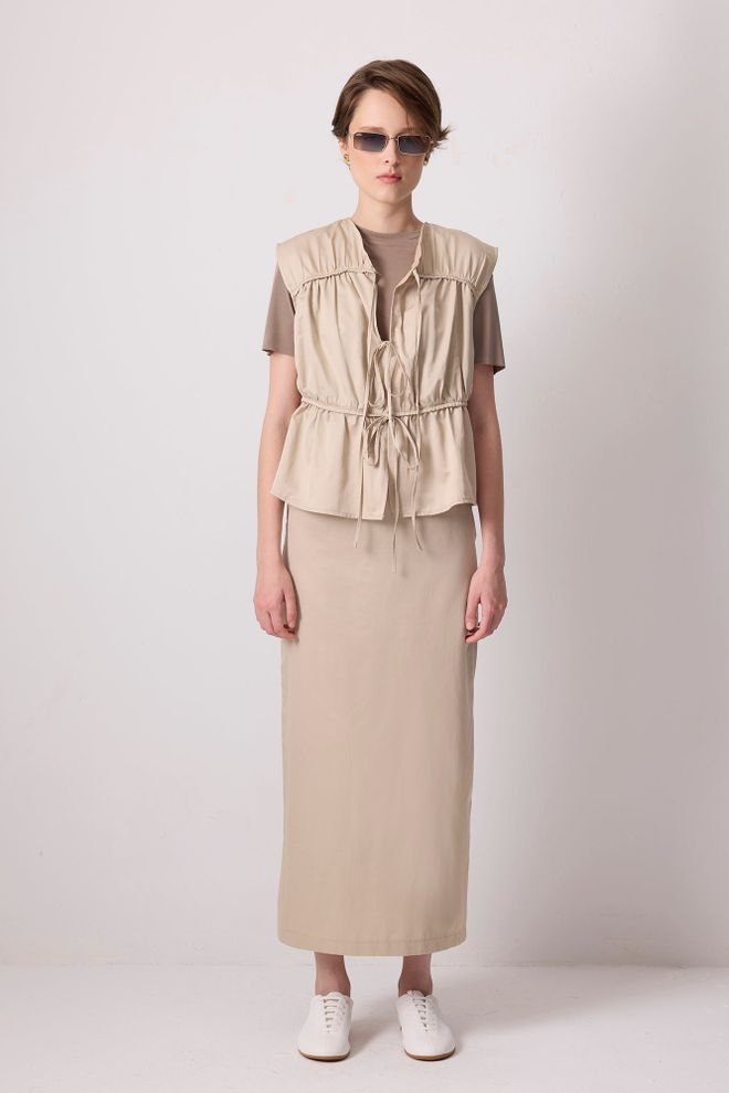 Touche Prive Beige Vest With Tie Closure And Regular Fit Wholesale Clothing 1