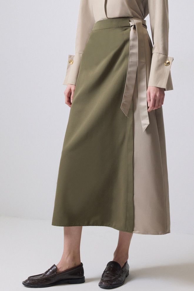 Touche Prive Green Elegant High Waist Wrap Midi Skirt Wholesale Clothing Modest