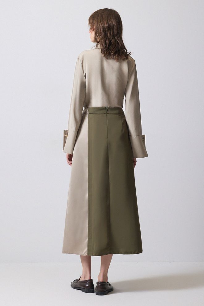 Touche Prive Green Elegant High Waist Wrap Midi Skirt Wholesale Clothing Spring