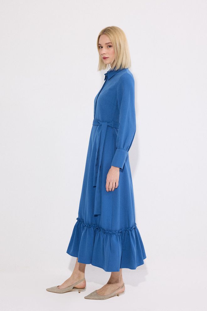 Touche Prive Vestido Camisa Azul Elegante Con Cuello Entallado Ropa al por mayor Modesto