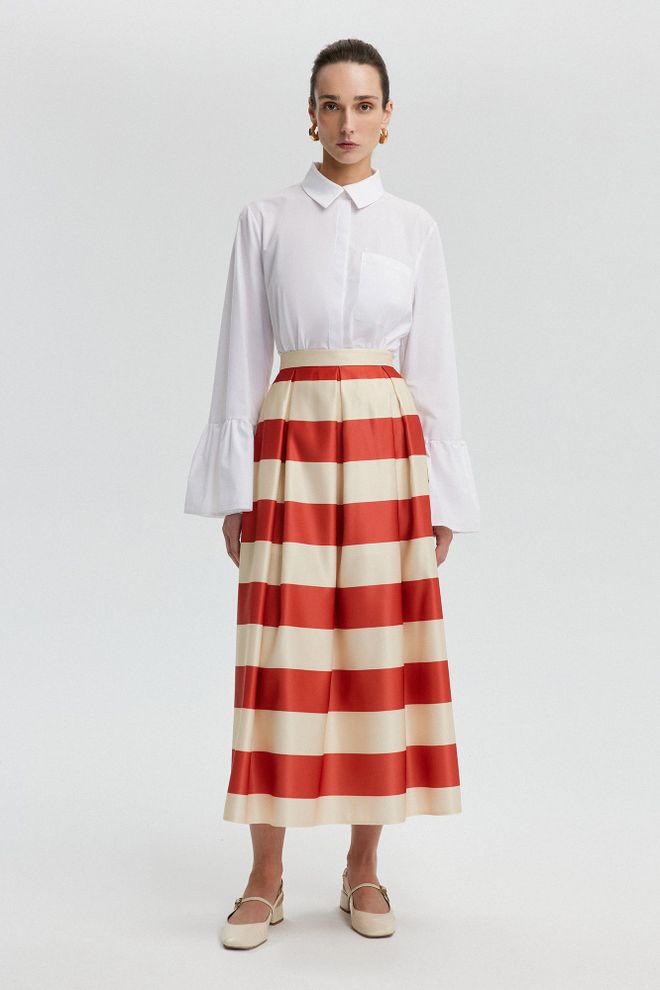 Touche Prive Falda Plisada Midi Formal Elegante Roja De Cintura Alta Ropa al por mayor Formal