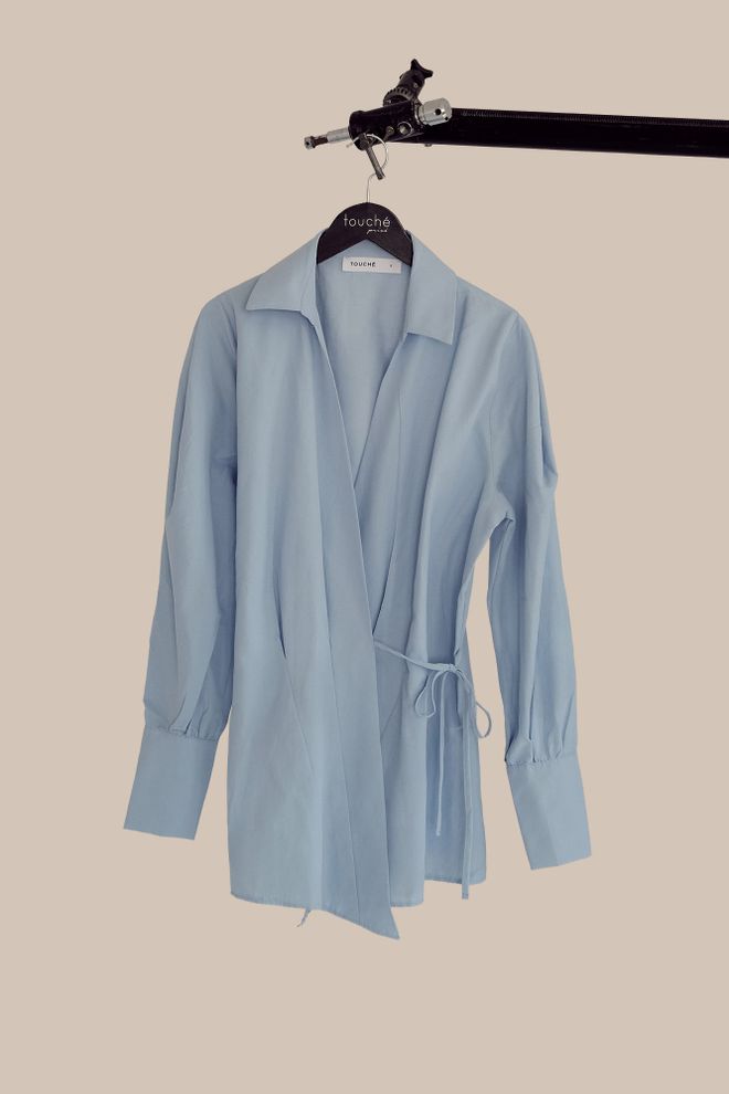 Touche Prive Синя Туника С Връзка И Шлиц Врата Дрехи на едро Небрежен
