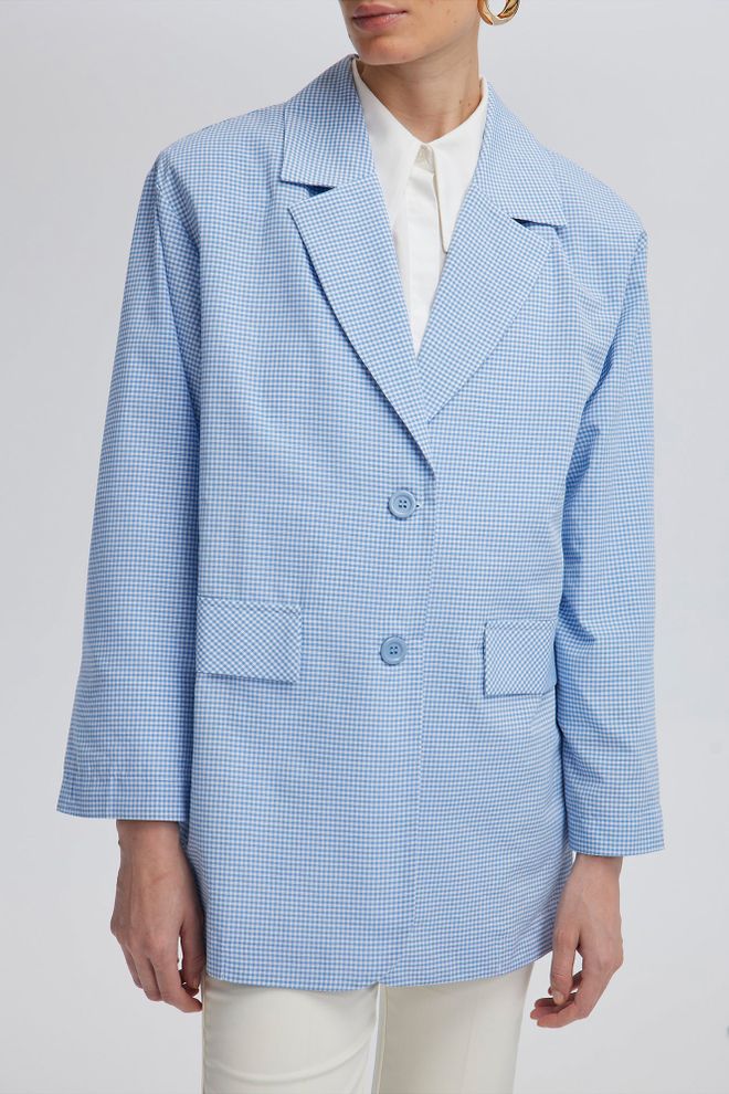 Touche Prive Blue Elegant Single Breasted Blazer Jacket Wholesale Clothing Spring