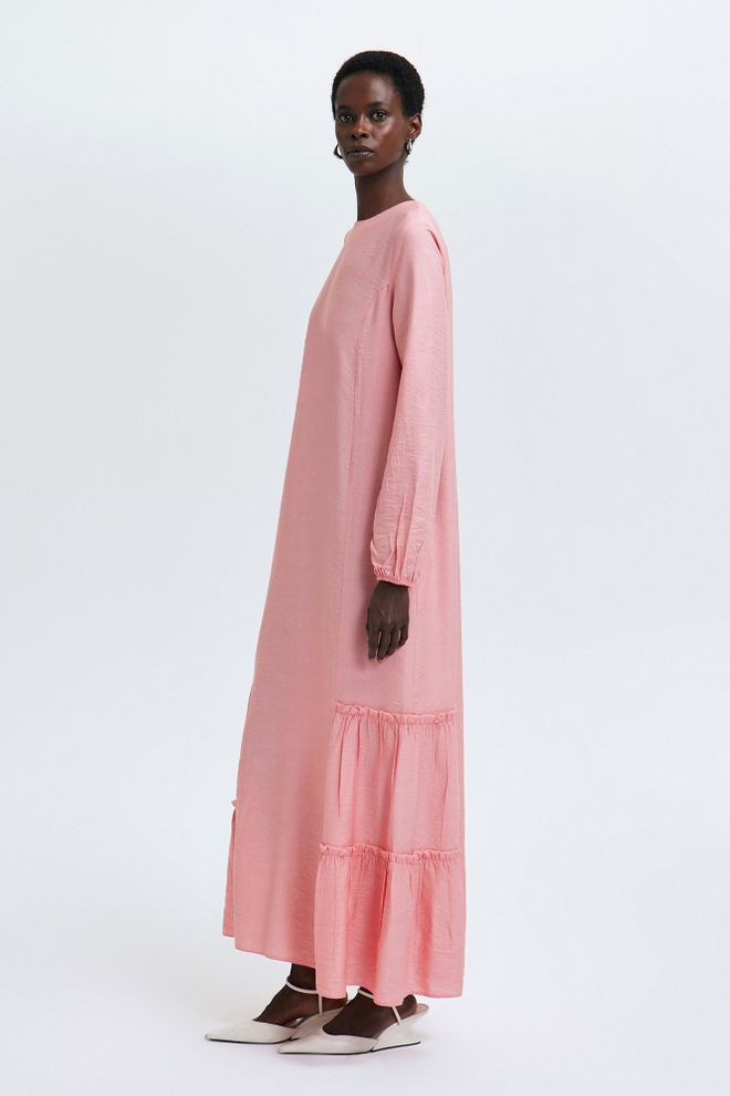 Touche Prive Κομψό Ροζ Μακρύ Φόρεμα Smock Χονδρικό εμπόριο ενδυμάτων Απλό