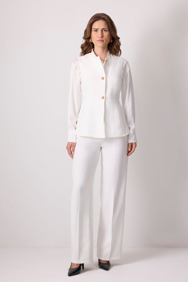 Touche Prive Λευκό Κομψό Επίσημο Ταγέρ Με Γιακά Σάλι Χονδρικό εμπόριο ενδυμάτων Σοδειά