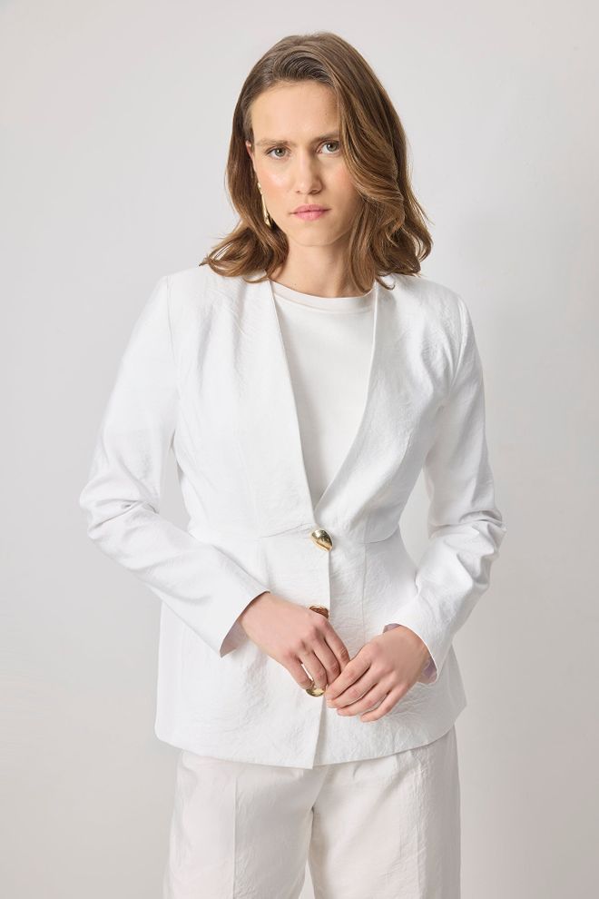 Touche Prive Бяло Елегантно Едноредово Сако Яке Дрехи на едро Винтидж