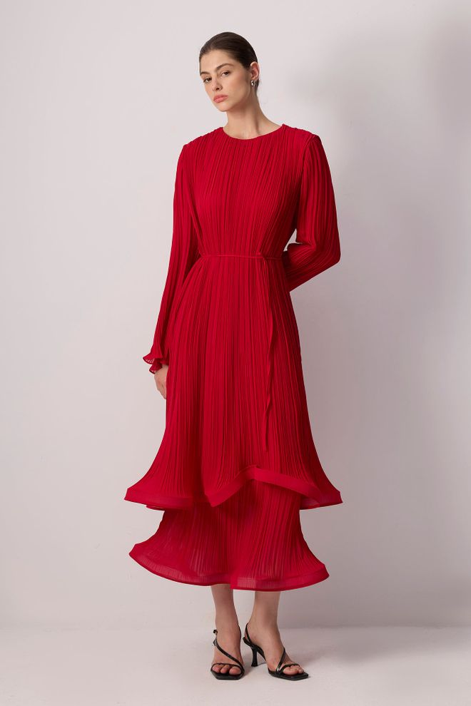 Touche Prive Red Elegant A Line Dress With Bell Sleeves Wholesale Clothing 1