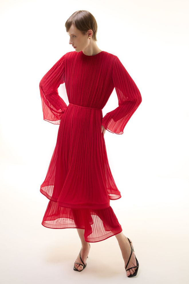 Touche Prive Red Elegant A Line Dress With Bell Sleeves Wholesale Clothing Formal