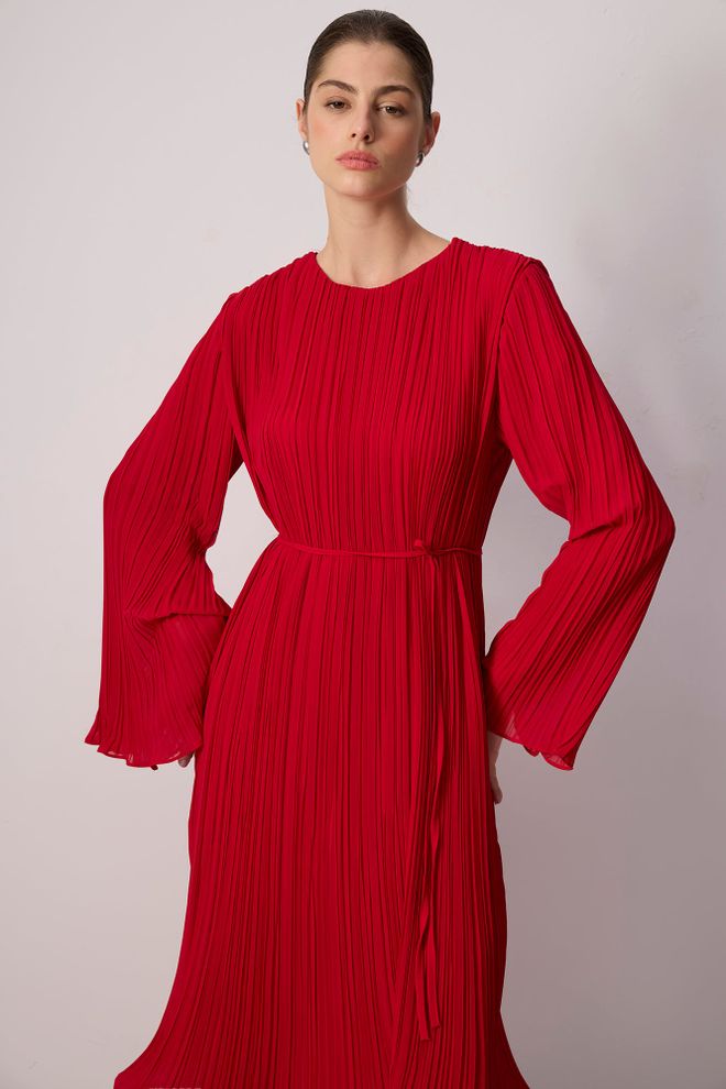 Touche Prive Red Elegant A Line Dress With Bell Sleeves Wholesale Clothing Work