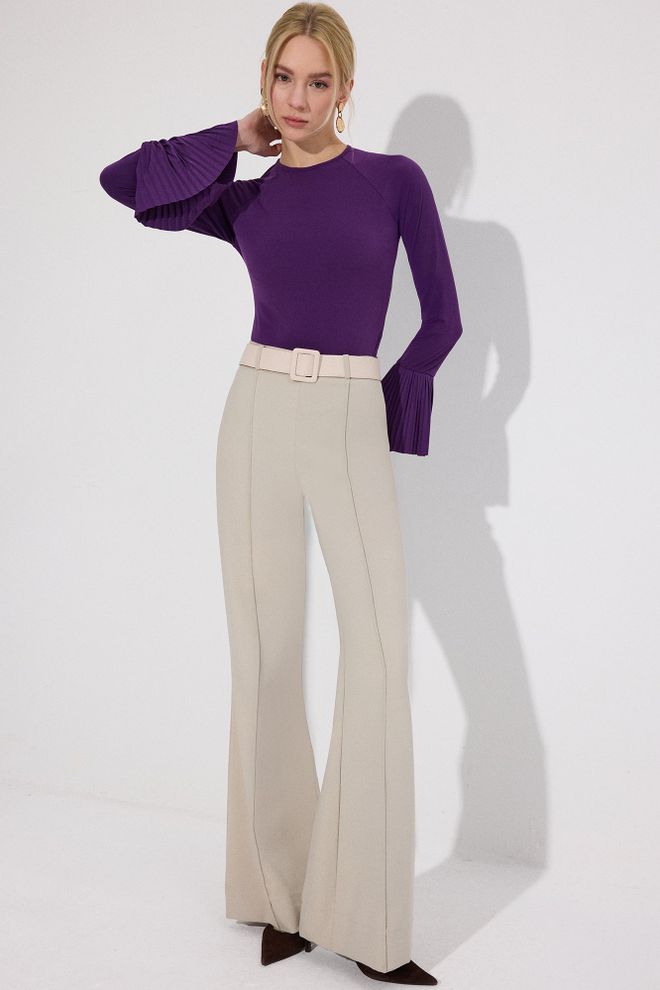 Touche Prive Blusa Morada Elegante Con Mangas Campana Ropa al por mayor Antiguo