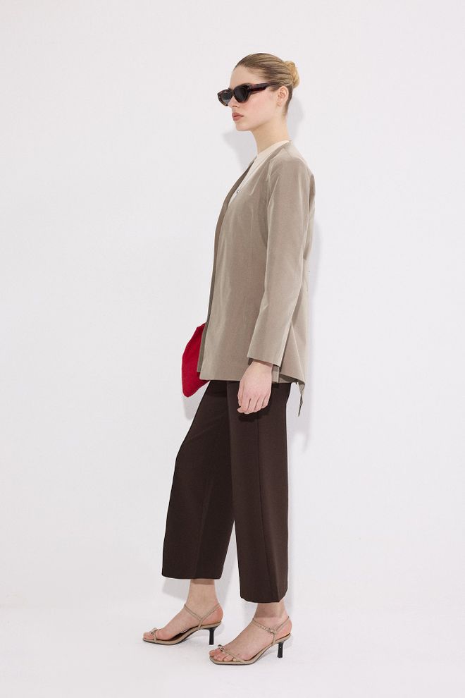 Touche Prive Brown Culottes Pants With Wide Leg And Zip Closure Wholesale Clothing 1