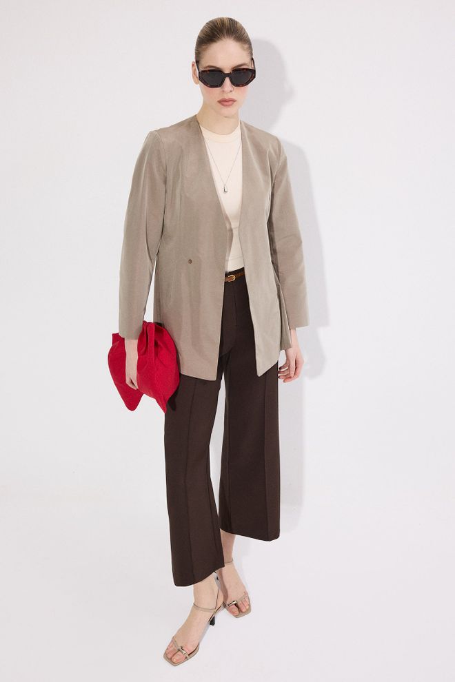 Touche Prive Brown Culottes Pants With Wide Leg And Zip Closure Wholesale Clothing Work