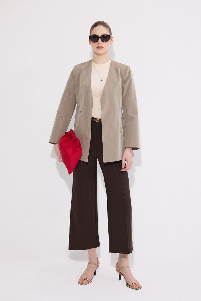 Touche Prive Brown Culottes Pants With Wide Leg And Zip Closure Wholesale Clothing Casual