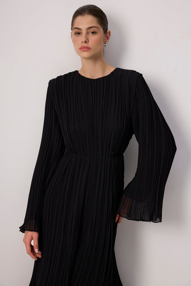 Touche Prive Black Elegant A Line Midi Dress With Bell Sleeves Wholesale Clothing Birthday