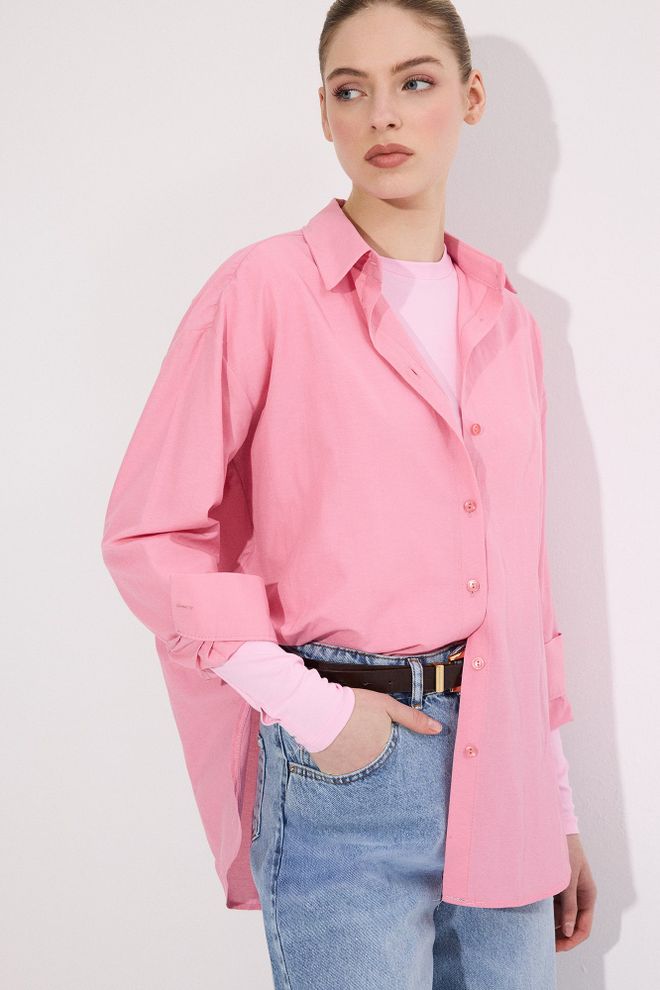 Touche Prive Pink Slim Fit Casual Blouse With Long Sleeves Wholesale Clothing 1