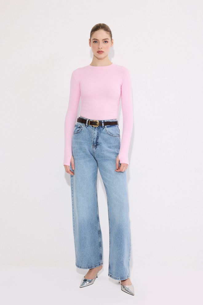 Touche Prive Pink Slim Fit Casual Blouse With Long Sleeves Wholesale Clothing Spring