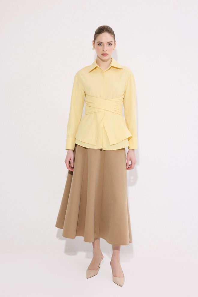 Touche Prive Yellow Elegant Buttoned Shirt With Notched Neck Wholesale Clothing Casual