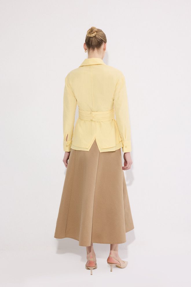 Touche Prive Yellow Elegant Buttoned Shirt With Notched Neck Wholesale Clothing 1