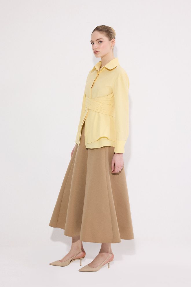 Touche Prive Yellow Elegant Buttoned Shirt With Notched Neck Wholesale Clothing Lounge