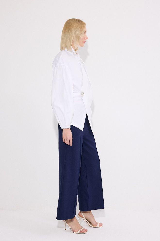 Touche Prive Navy Blue Palazzo Pants With Wide Leg And Zip Up Closure Wholesale Clothing Casual
