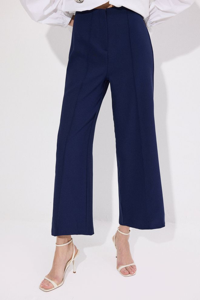 Touche Prive Navy Blue Palazzo Pants With Wide Leg And Zip Up Closure Wholesale Clothing Lounge