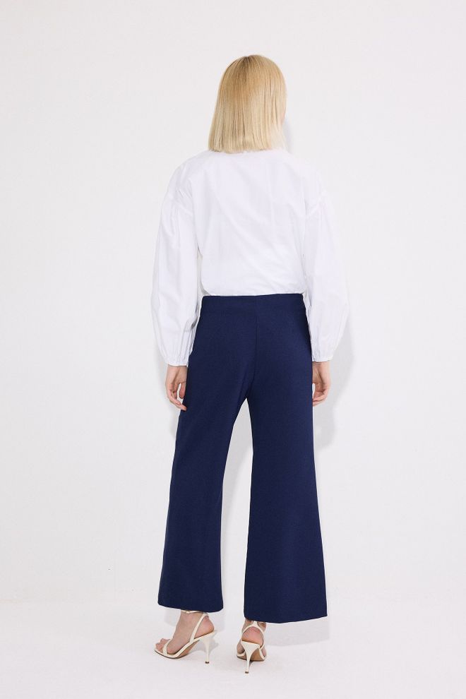 Touche Prive Navy Blue Palazzo Pants With Wide Leg And Zip Up Closure Wholesale Clothing 1
