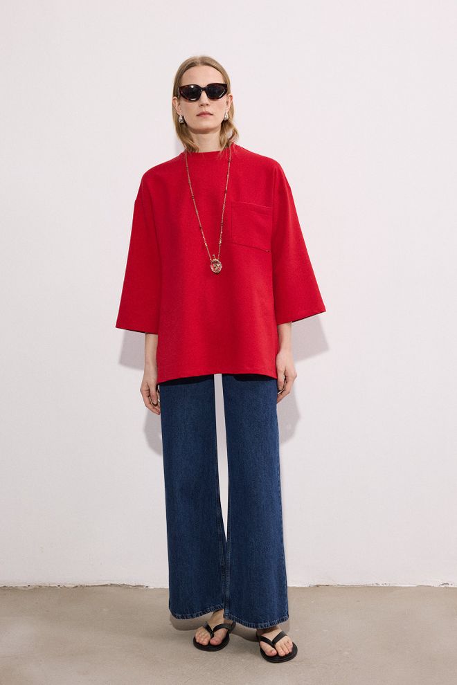 Touche Prive Tunique Rouge Grande Taille À Col Haut Style Décontracté Vêtements en gros 1