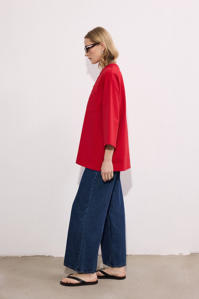 Touche Prive Túnica Roja De Talle Oversize Con Cuello Alto Estilo Casual Ropa al por mayor Modesto